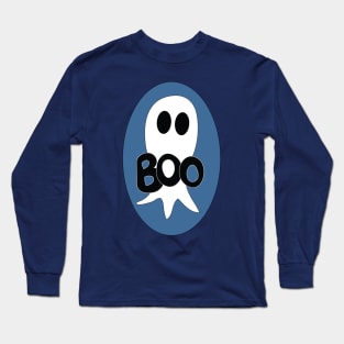 Cute Halloween ghost cartoon with BOO text Long Sleeve T-Shirt